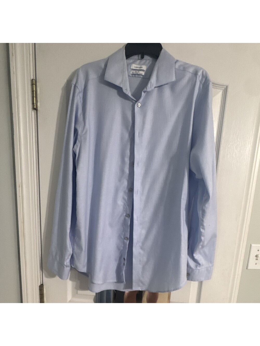 Calvin Klein Steel+ Slim Fit Stretch Non-Iron Blue Geo Cotton Shirt 17 34/35